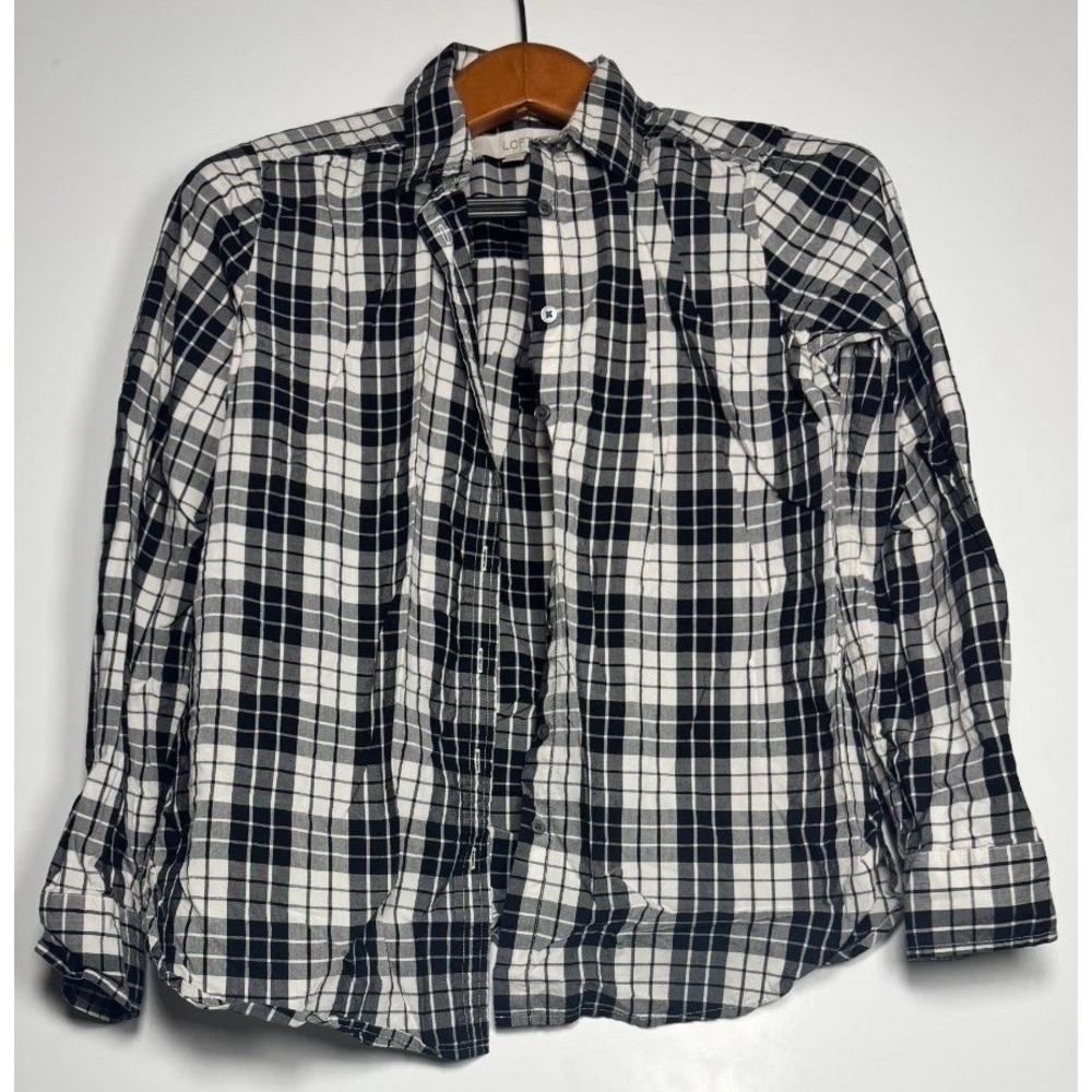 Loft Shirt Womens Small Multicolor Cotton Check Back Box Shirttail Hem Button Up